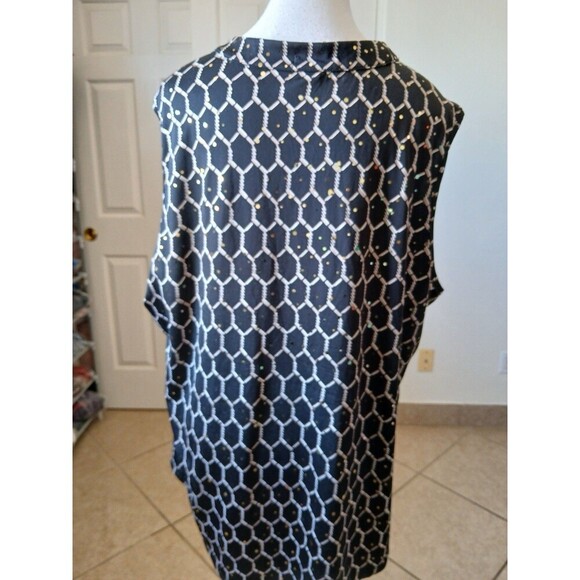 JOIE DE VIVRE WOMENS BLOUSE  TOP PLUS SIZE 2X BLACK  GOLD SLEEVELESS HENLEY NECK - Picture 2 of 13